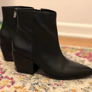 Black Block Heel Bootie, Pointed Toe